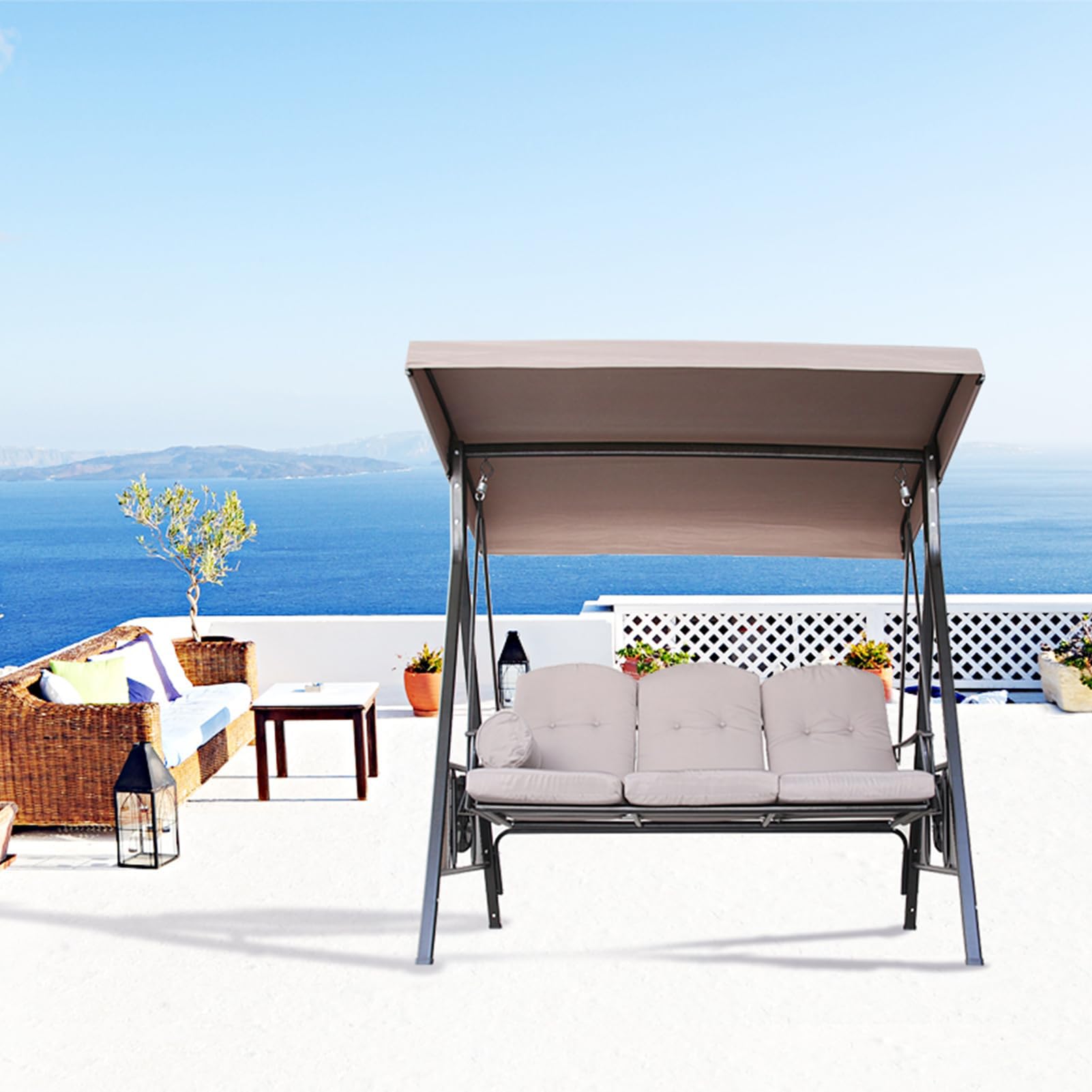 Tetto di Ricambio per Dondolo,2 3 posti Tettino Parasole Impermeabile Anti-UV Tetto del Dondolo da Giardino Telo per Altalena Hollywood Sostituzione,3 Seater:195×122cm/77.8×48in