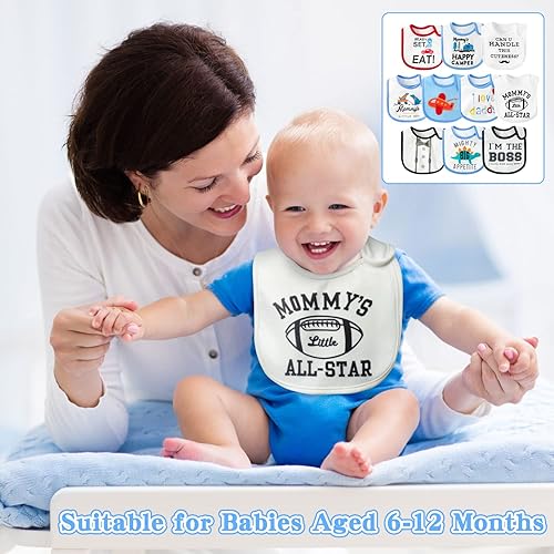 Miniatura 4 de BWkoss 10 baberos impermeables unisex para bebés recién nacidos, regalos de cumpleaños para babear, alimentar, comer dentición, 6-12 meses