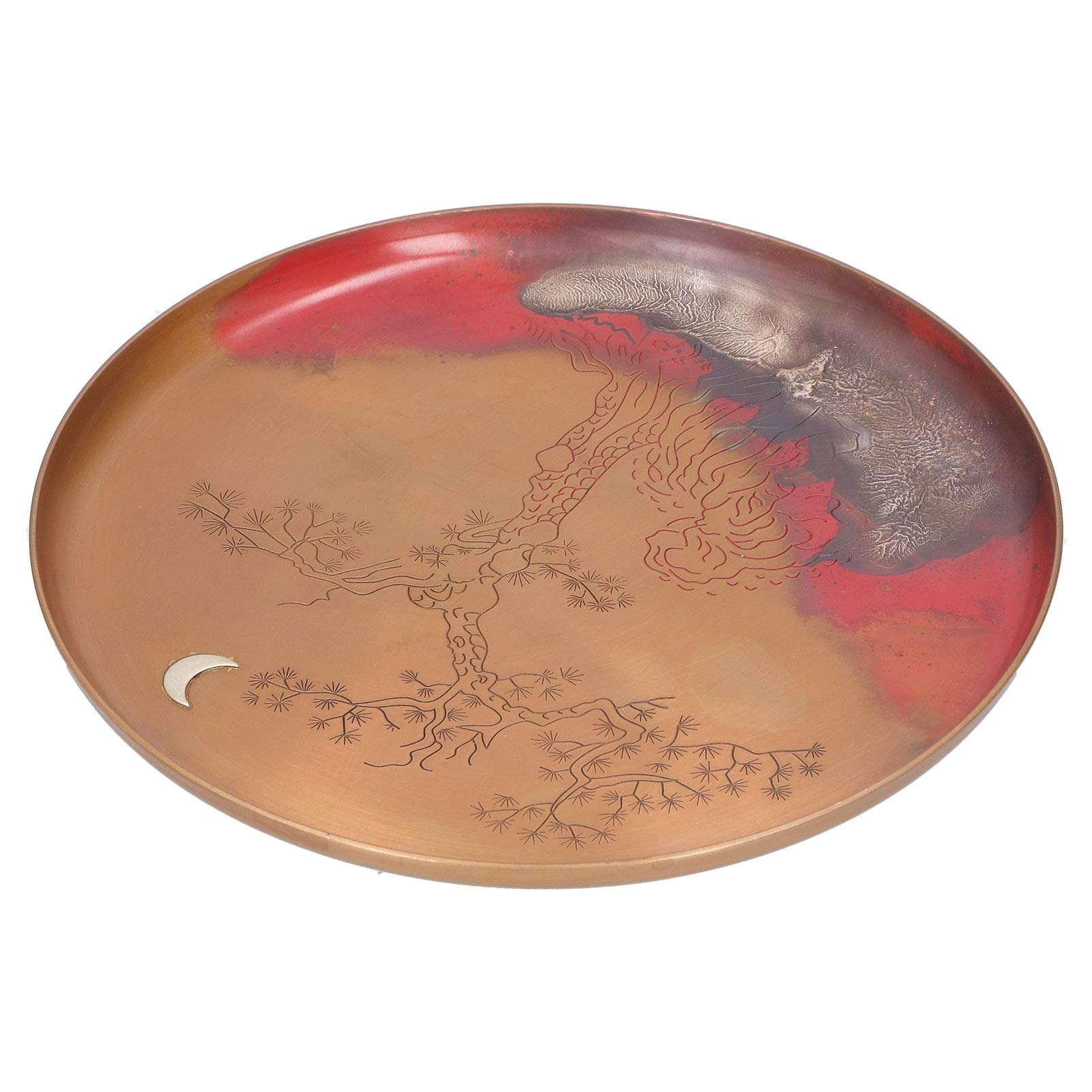 Bandeja de té con Almohadillas Antideslizantes para los Pies, Elegante Plato Redondo para la Ceremonia del té Tradicional de Kung Fu, Hecho de Cobre Rojo Duradero, 19 Cm de Diámetro