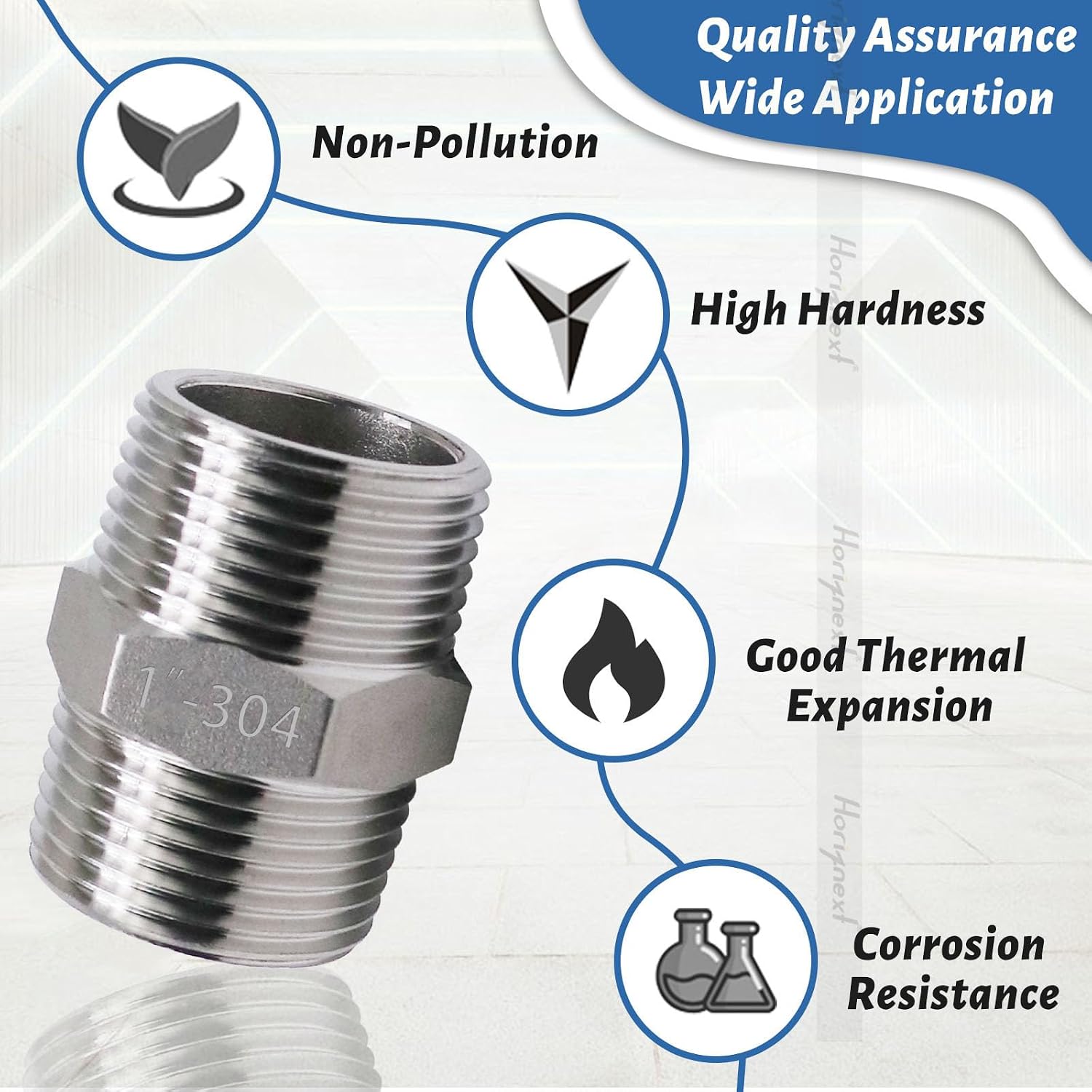 NPT 1 Stainless Nipple, 304 SS Hex Nipple, NPT Male Pipe Fitting Adapter for Gas Line, Air Compressor, Water Pipe, Valve or Shower Extension, 2 Pcs