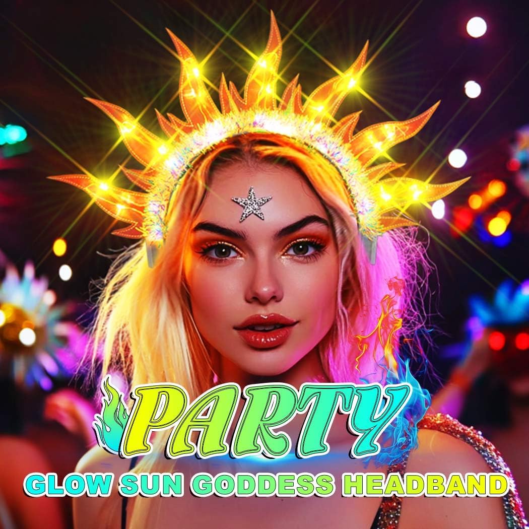 JEAIRTS Light Up Fire Headband Glow Flame Crown Headpiece Led Sun Goddess Hair Accessories for Women - Image 7