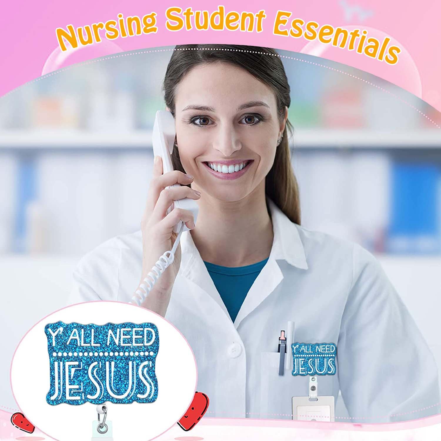 Custom Glitter Name Badge Reel For Nurses - Personalized Retractable ID Holder For Medical Assistants, CNA, RN - View #6