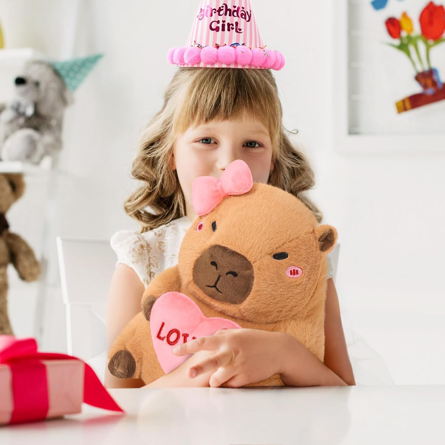 Ditucu Original Love Capybara Plush with Holding Heart 11 inch Cute Bow Stuffed Animal Soft Plushies Toys Romantic Sweet Valentine's Day Gifts for Kids Girlfriend Brown