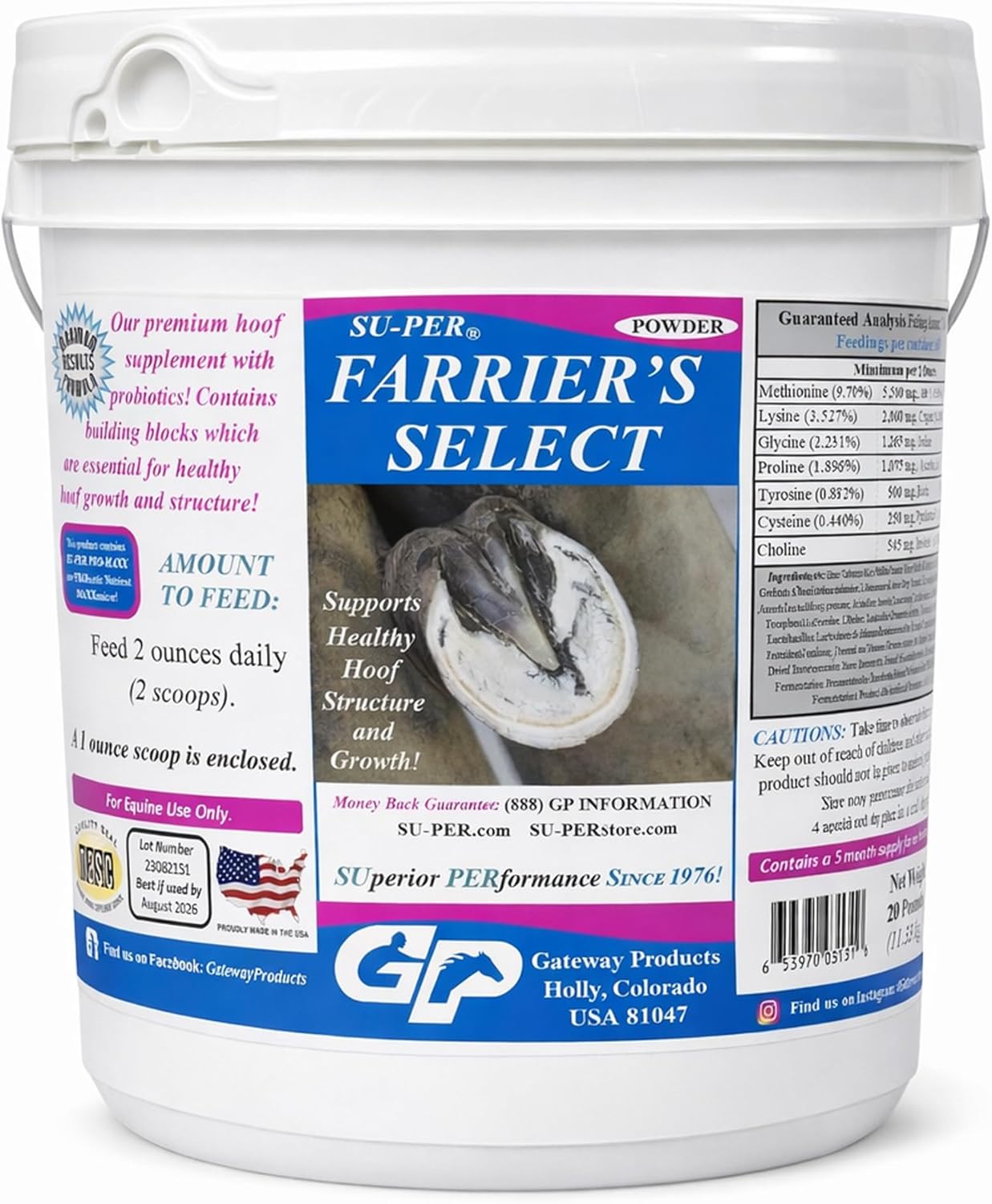 SU-PER Farrier's Select Hoof Supplement - Horse Premium Hoof Care Supplement with Probiotics - Healthy Hoof Growth - 4 Pounds, 1 Month Supply