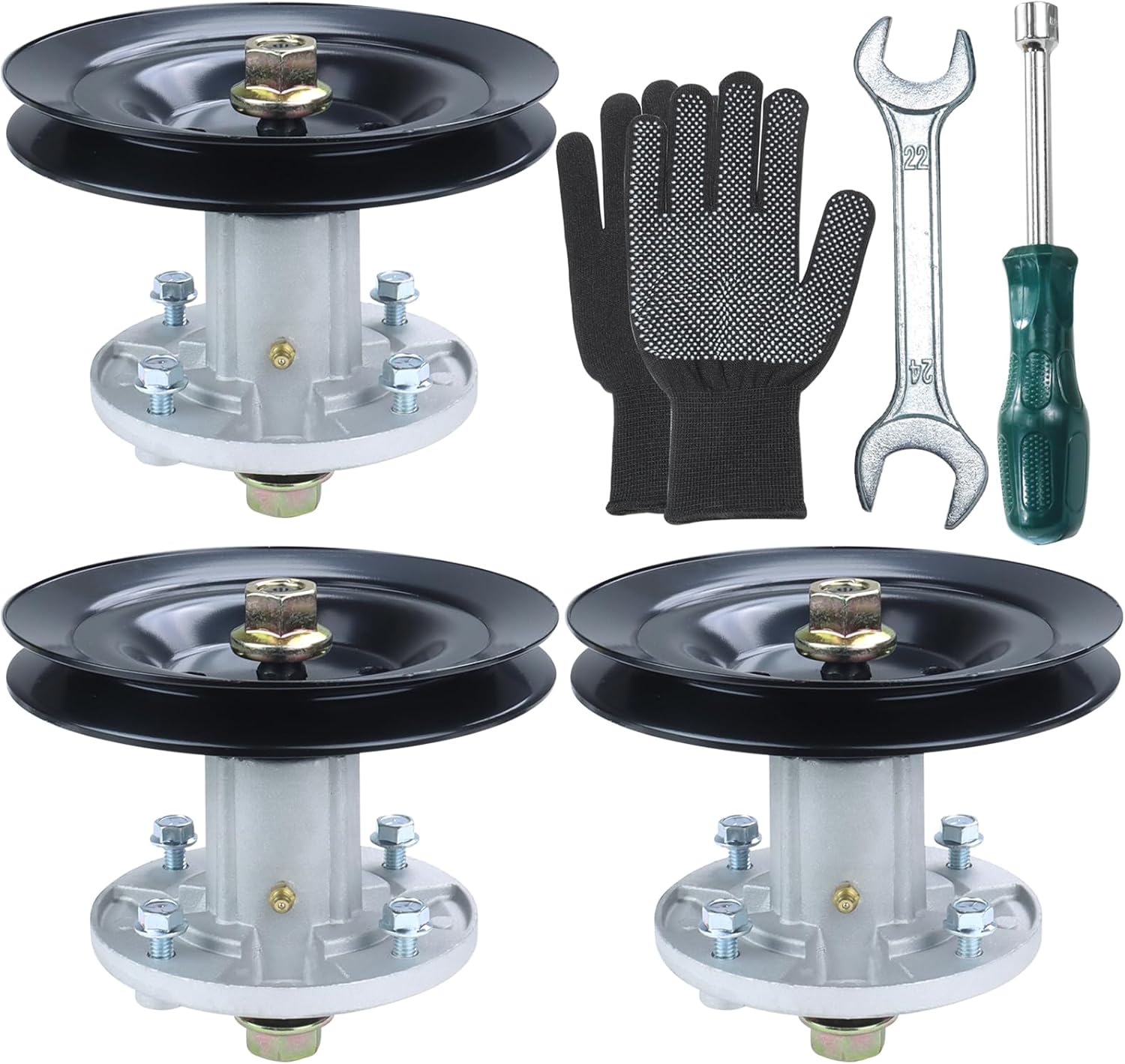 3 Pack Pre-Greased GY21099 Spindle Kit with GX21381 Pulley Replaces John Deere GY21099, GY20867, GY20592 for John Deere D170, E180, LA150, LA175, 190C, G110, S180 Lawn Tractors