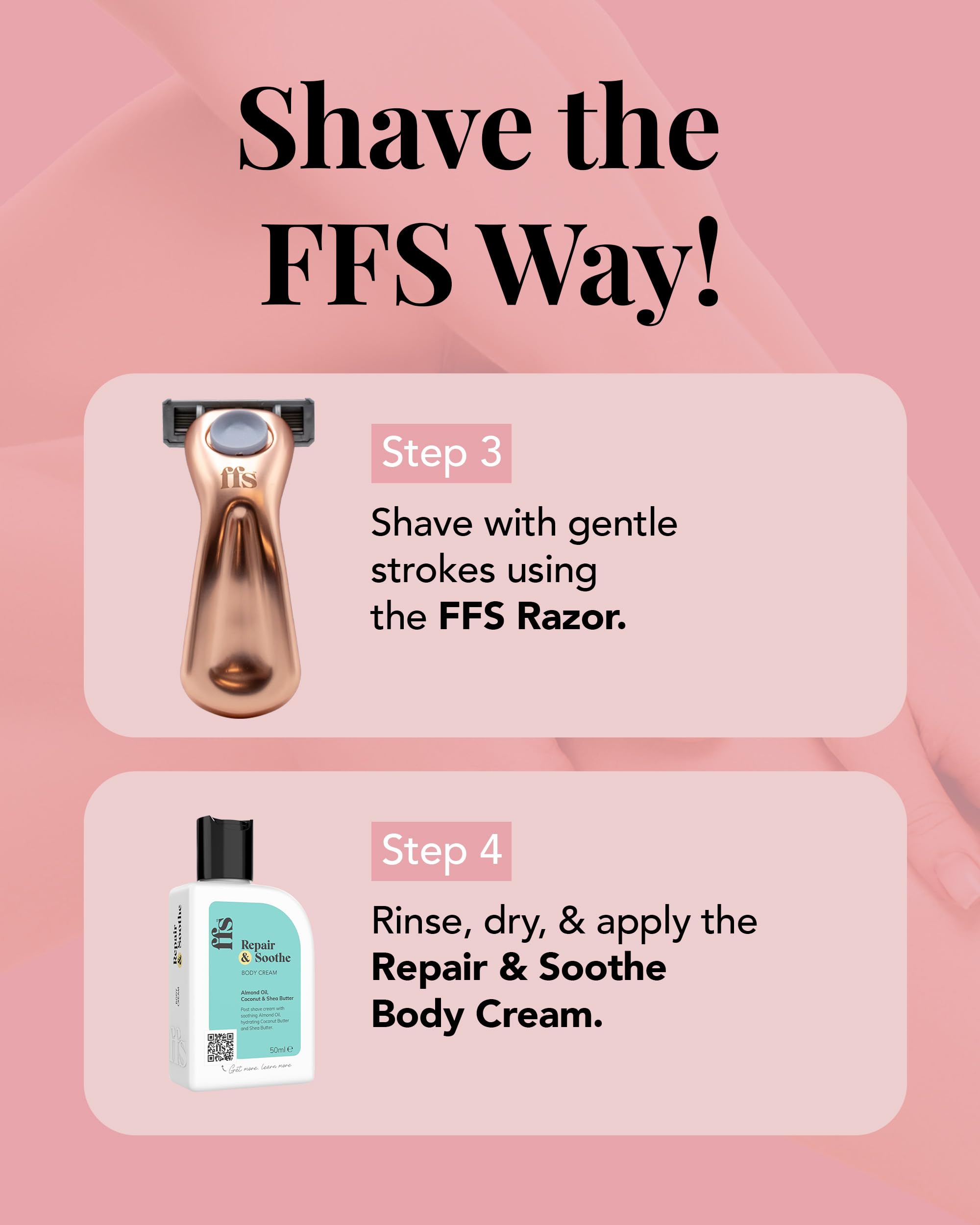 FFS Beauty - Set da barba da donna, con rasoio da viaggio argentato, custodia da viaggio, crema da barba, scrub per il corpo e crema per il corpo, kit da viaggio per pelli sensibili