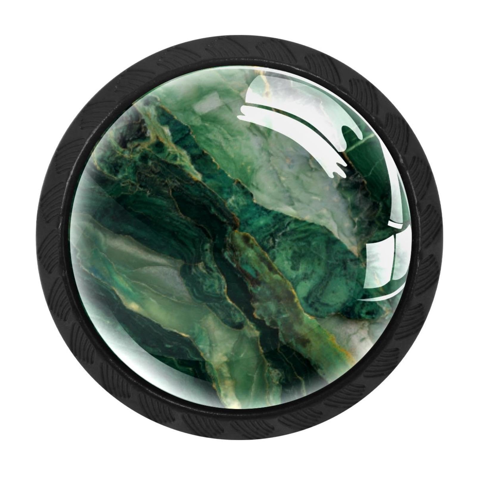 CHENZZZZ 4 Pieces Green Marble (2) Drawer Knobs, 35mm Black Cabinet Knobs, Drawer Pulls and Knobs, Dresser Drawer Knobs, Cabinet Hardware Kitchen Cabinet Knobs