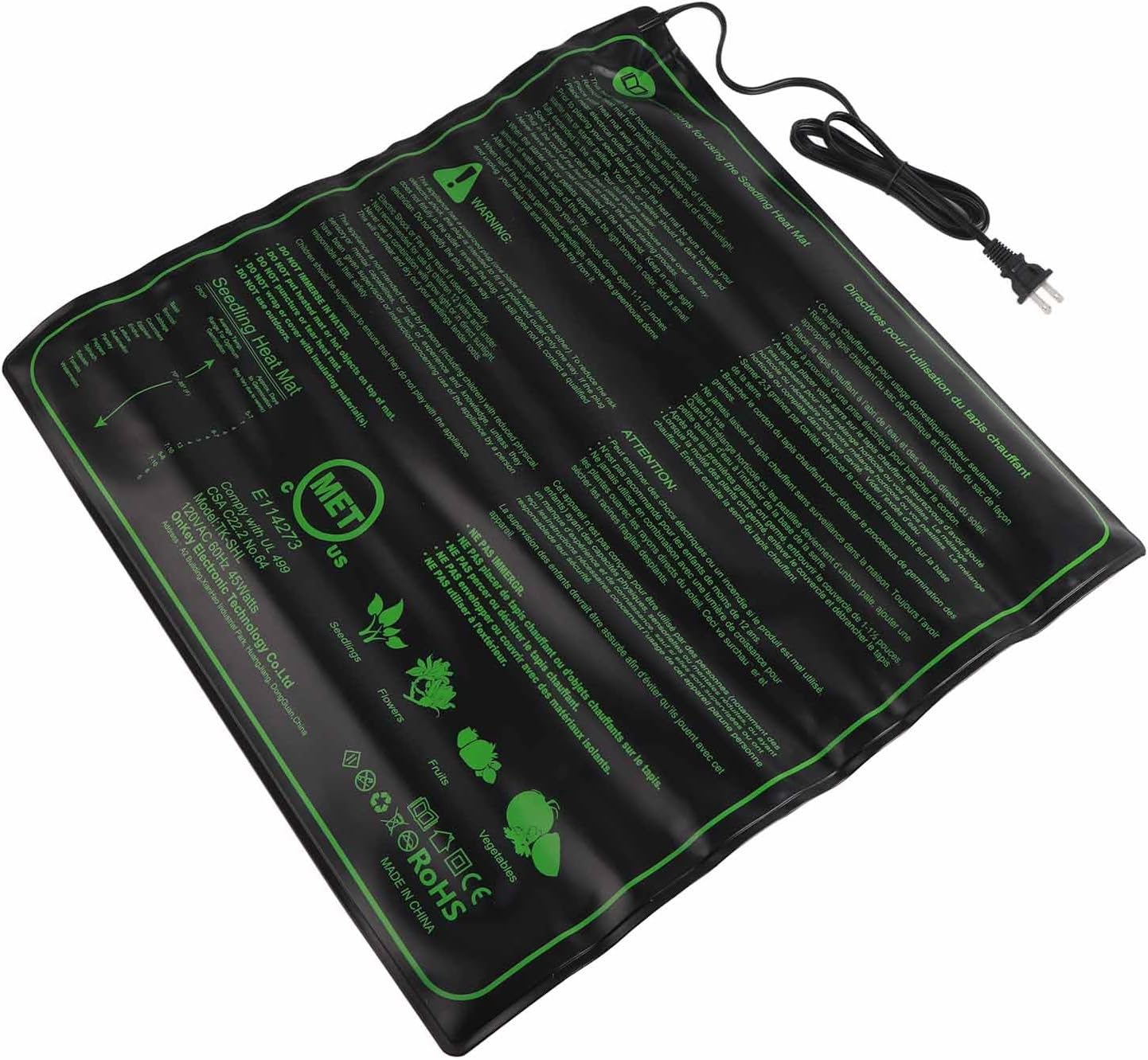 DAUZ Seedling Heat Mat, Safe Waterproof Heating Pad for Plant Cleaning, (US Plug 100‑120V)
