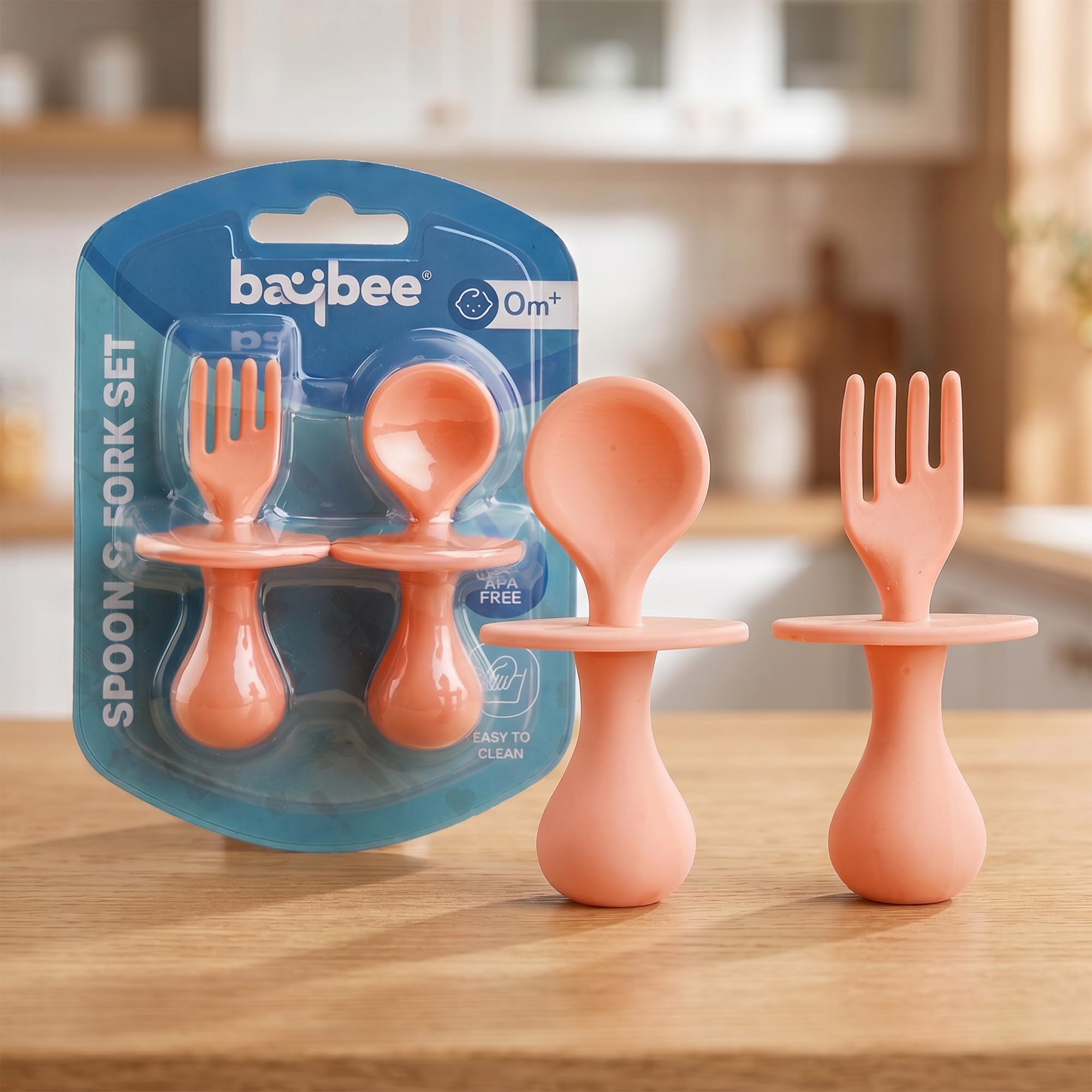 Baybee Silicone Baby Spoon Set for Feeding, Non-Toxic BPA-Free Training Spoon & Fork Set, Food Grade Handle | Toddler Feeding Set (Silicone Pink)-image-27
