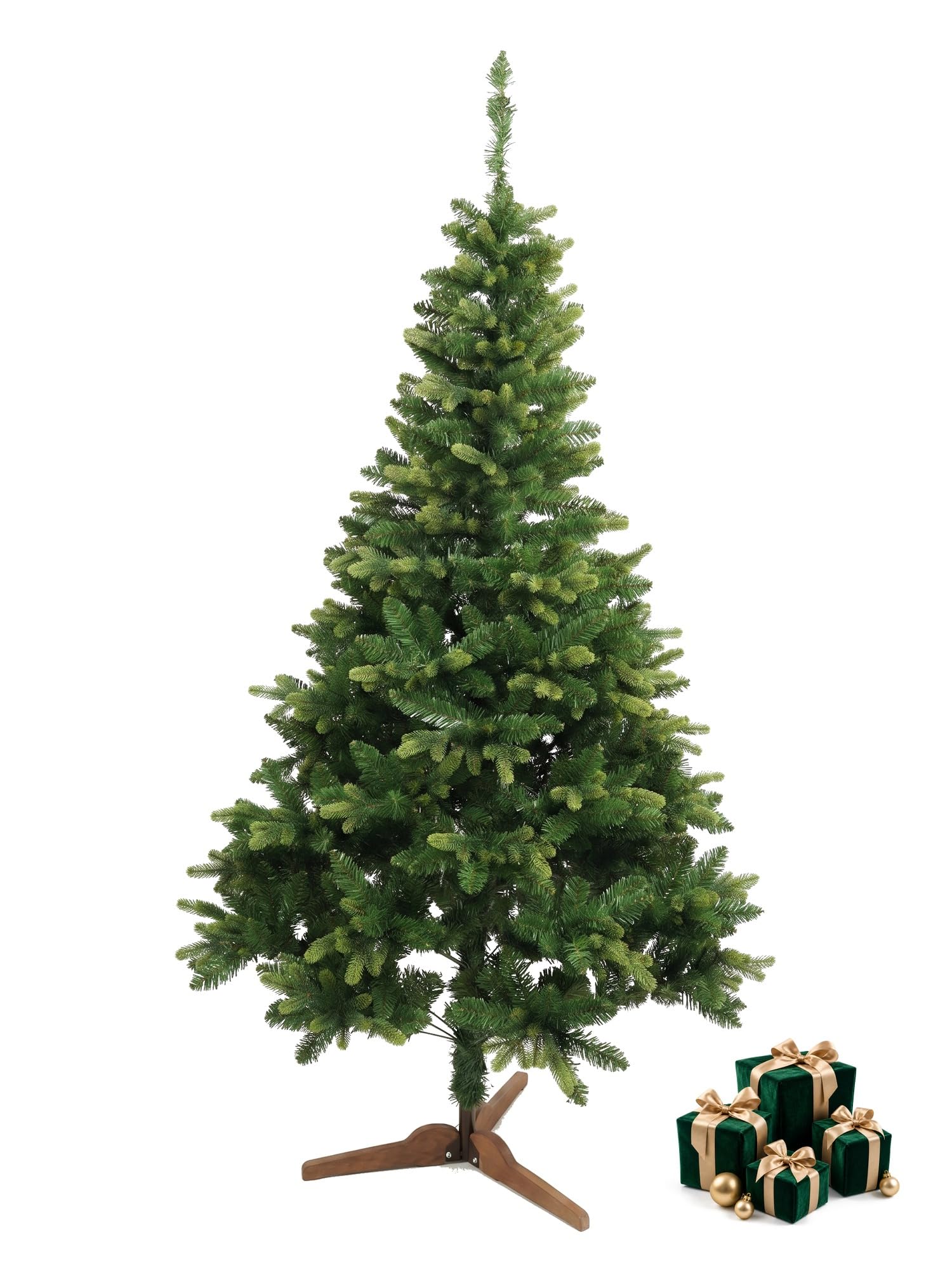 Tragbare Mini-Nordmann Tanne 90cm mit kombiniertem PVC-PE Geäst, flammhemmend, Faltbarer Holzstand inklusive Lagerbeutel