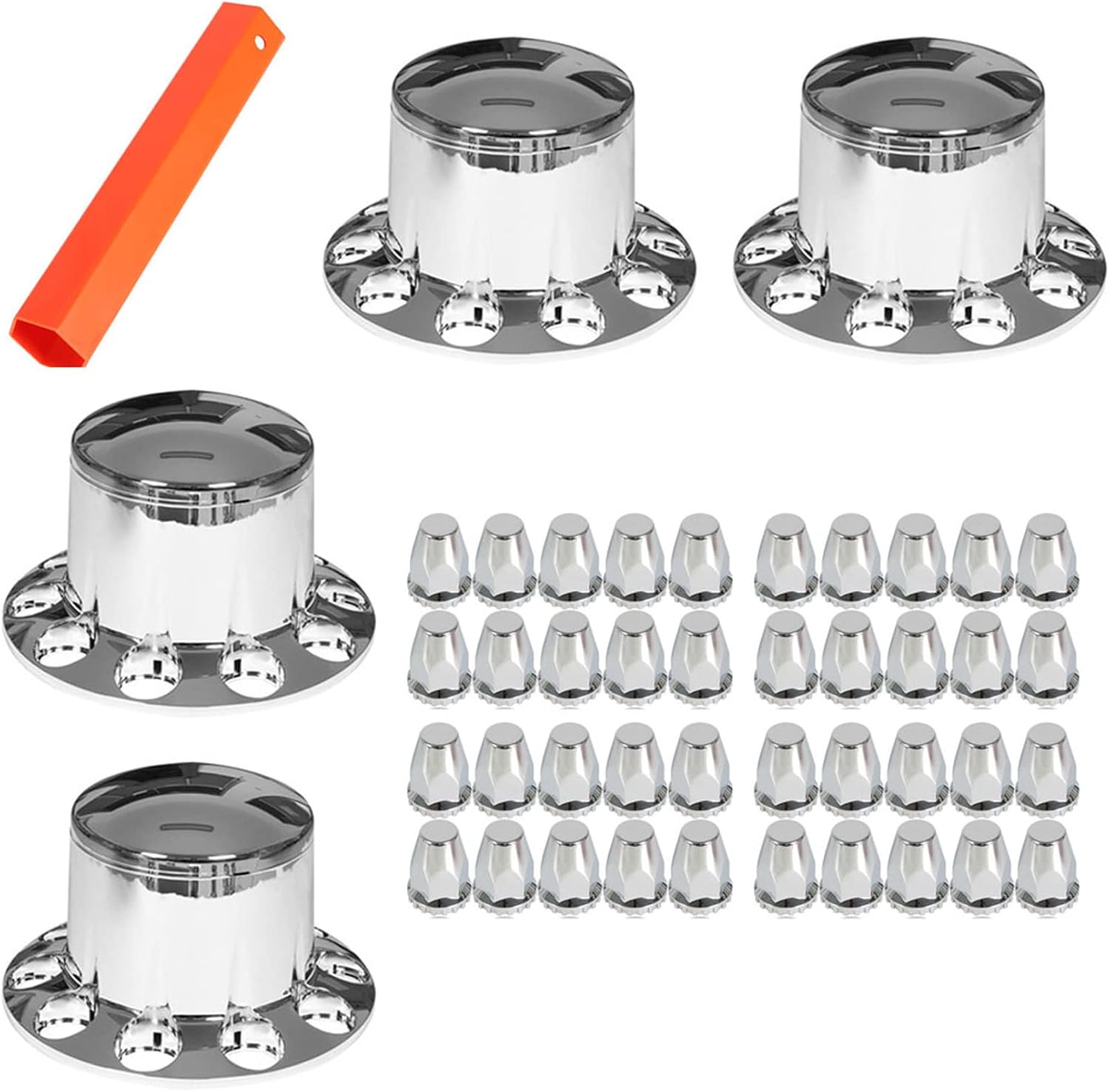 munirater 4PCS Rear Wheel Axle Hub Cover Kit 33mm Nut Covers Chrome ABS Plastic Replacement for Semi-Truck