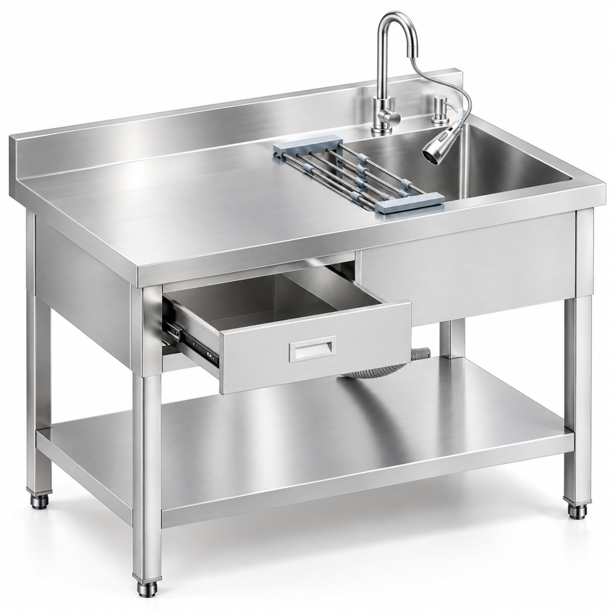 39.4" Stainless Steel Utility Sink, Commercial Workbench Sink with Drawer
