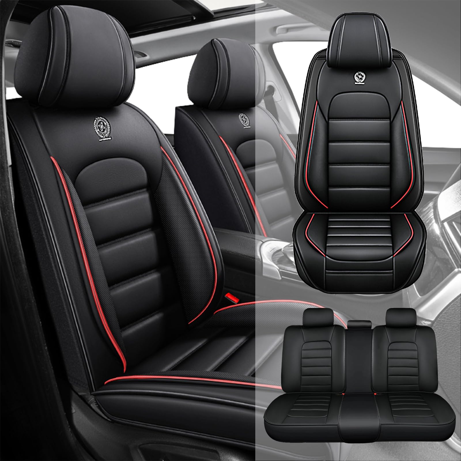 Fit for 95% of Cars SUVs Seat Covers,Car Seat Cover Protector,Waterproof Front &amp; Rear Car Seat Covers(Standard-Black&amp;Red)