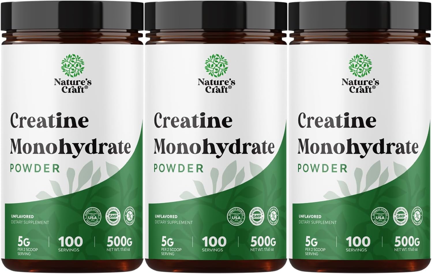 Micronized Creatine Monohydrate Powder for Men & Women - Pre & Post Workout Pure Creatine for Women & Men for Muscle Growth & Recovery - Raw Unflavored Nutritional Supplements for Muscle Gain - 3Pack