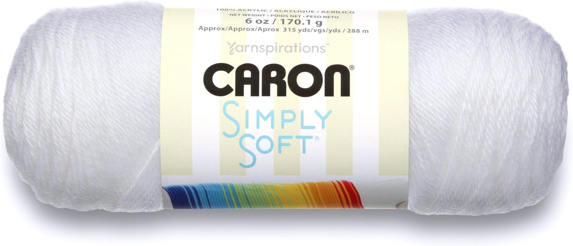 Caron Simply Soft Solids Yarn (4) Medium Gauge 100% Acrylic - 6 oz - White - Machine Wash & Dry
