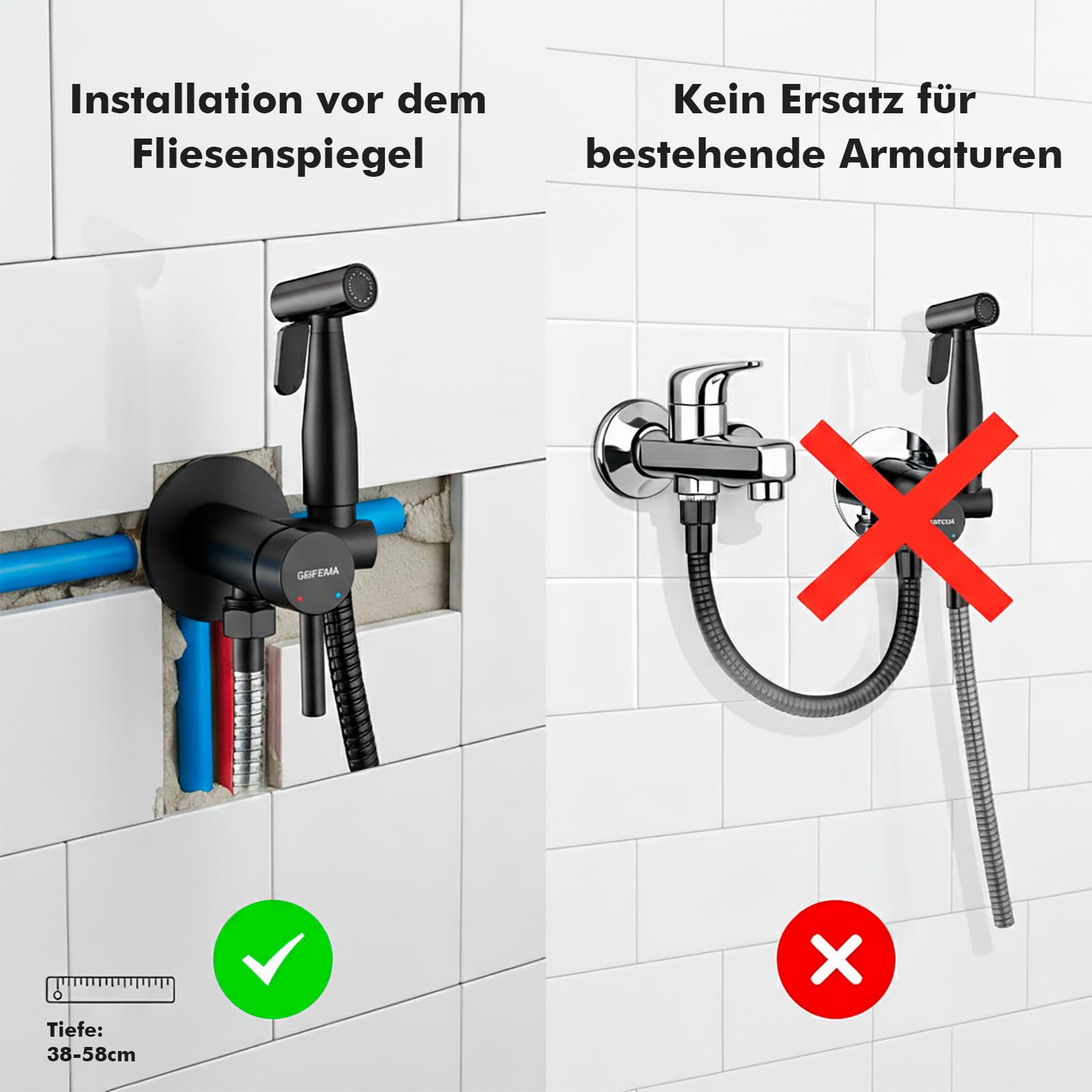 GRIFEMA Bidet Handbrause für WC, Einhebelmischer, Schwarz | Warm und Kaltwasser, WC Dusche mit Halterung und Schlauch