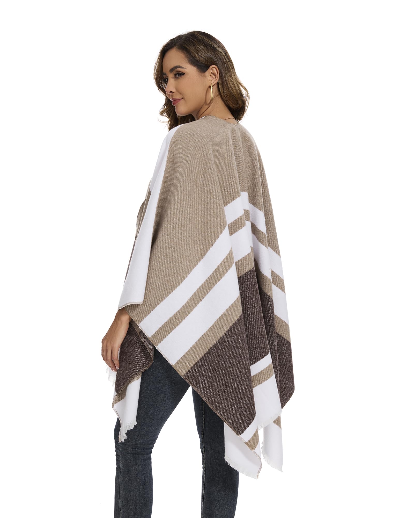 Poncho pour Femmes, Élégante Cape Tricotée Ouverte Devant Châles Enveloppants Écharpe Couverture Cardigan Manteau pour Le Printemps, l'Automne et l'hiver