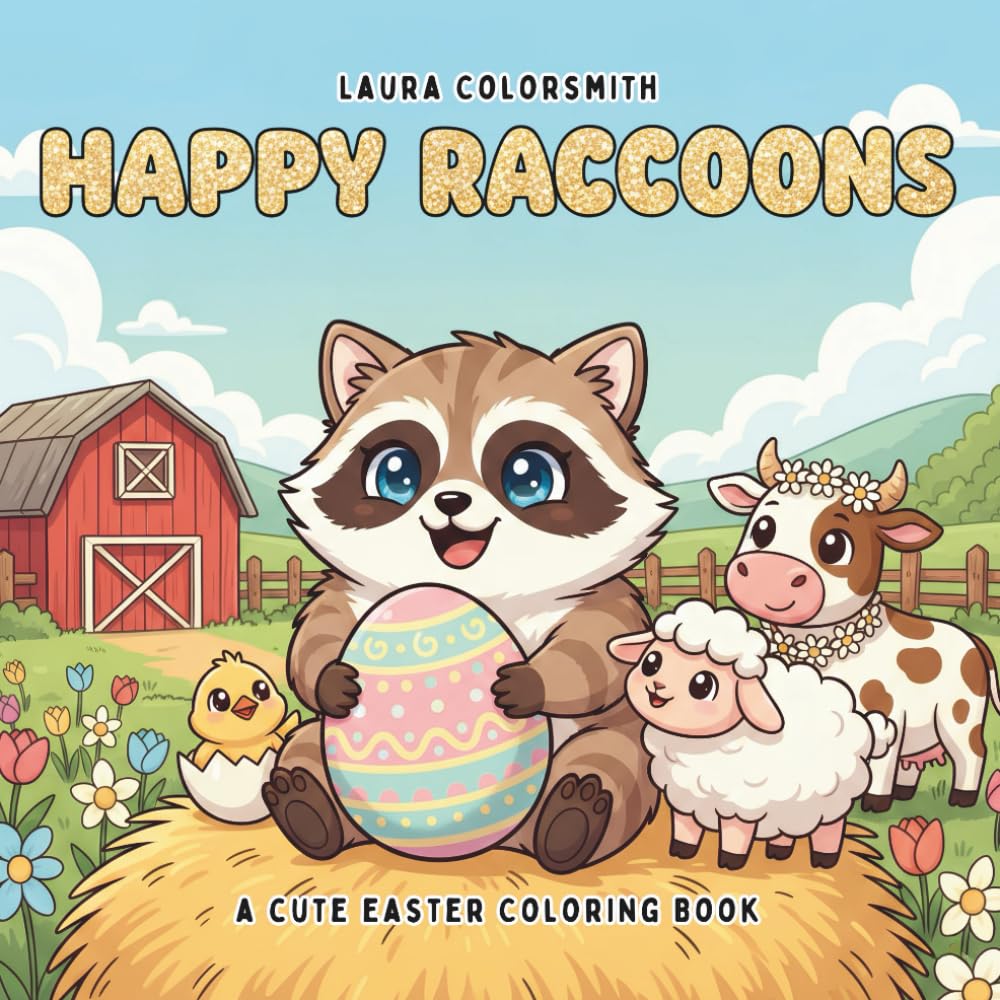 Happy Raccoons - A Cute Easter Coloring Book: A Fun and Easy Easter Coloring Book Filled with Adorable Raccoons, Eggs, and Springtime Adventures (Coloring Book for Easter)