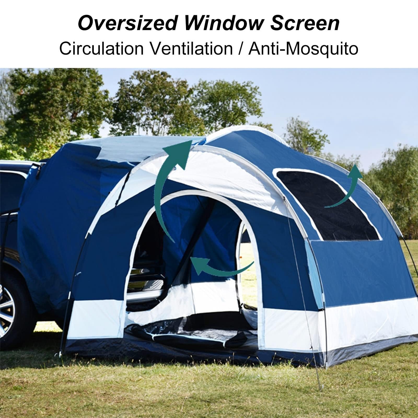 Uniwersalny namiot kempingowy na tylną klapę SUV-a z tropikiem, 8,2' x 8,2', duży, rodzinny, dla 1-4 osób, do pełnowymiarowego SUV-a/vana, błyskawiczny montaż na wyprawy, piesze wędrówki