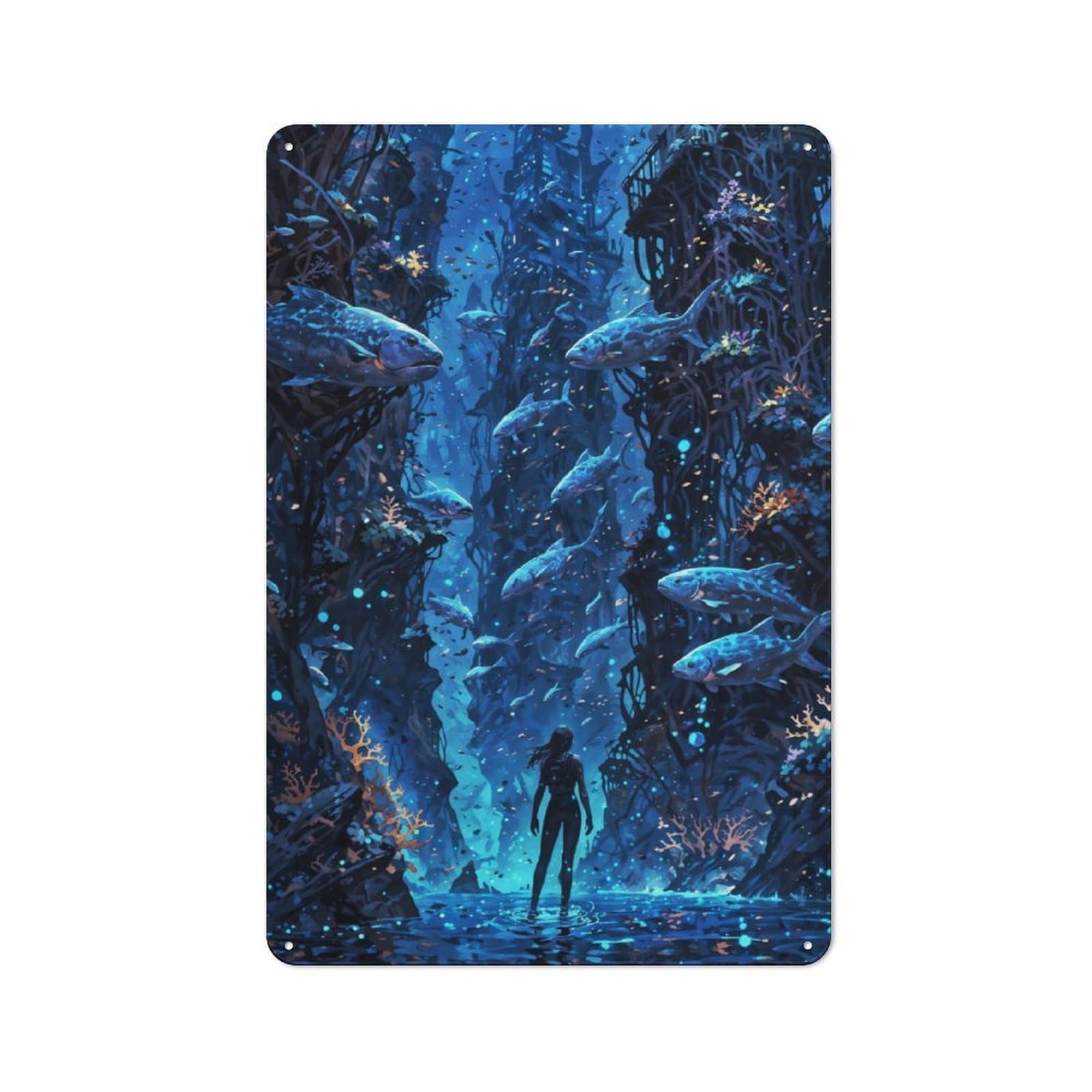 Junmoney Underwater Metropolis Metal Sign 30X20cm With For Hallway Wall, Rustic Decor, For Furnishing A New Hallway With Rustic Decor