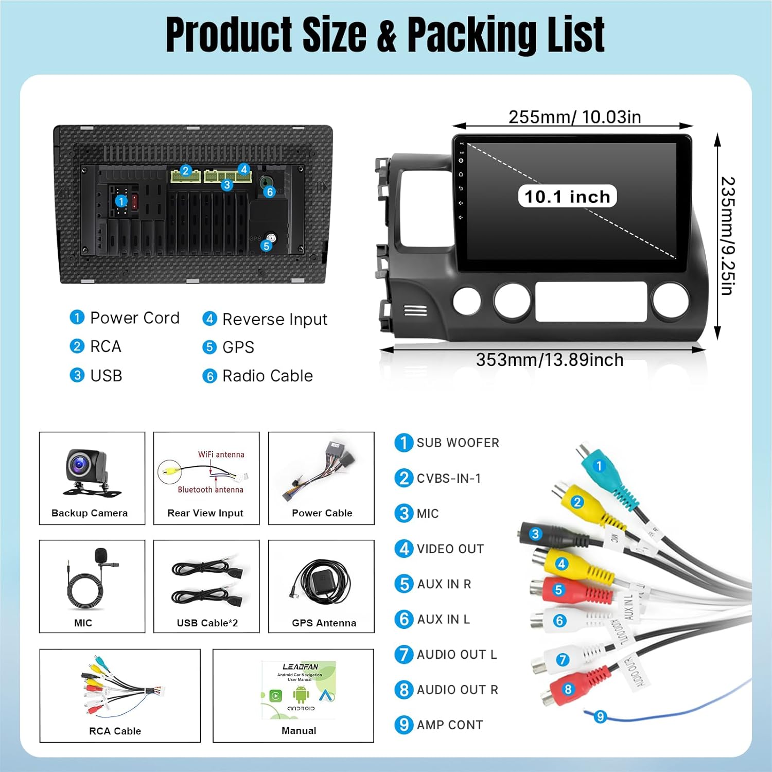 Leadfan Car Radio for (JBL Version) Honda Civic 2006 2007 2008 2009 2010 2011 with Wireless Carplay Android Auto, GPS Navigation SWC FM Bluetooth Backup Camera