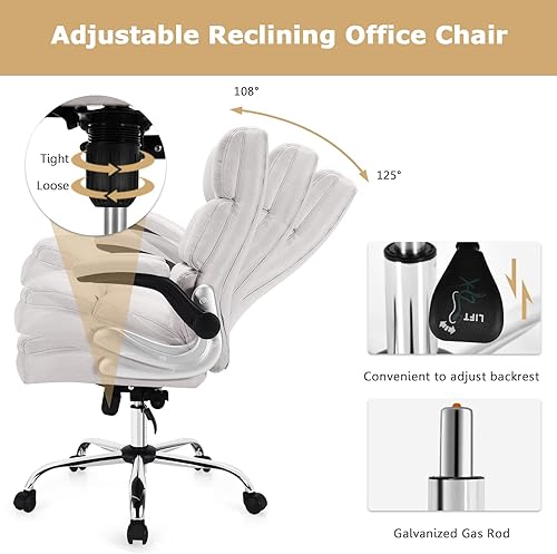Miniatura 6 de Giantex Silla de oficina ejecutiva, silla ergonómica grande y alta, ángulo de inclinación ajustable y reposabrazos abatible, silla tapizada de tela