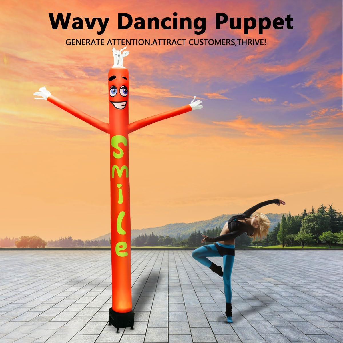 8FT Inflatable Air Waving Tube Dancer with Blower Set for Valentines Day Decor, Blow Up Inflate Tube Man with Smile for Birthday Wedding Proposal Party Decorations (Smile Air Waving Puppet)