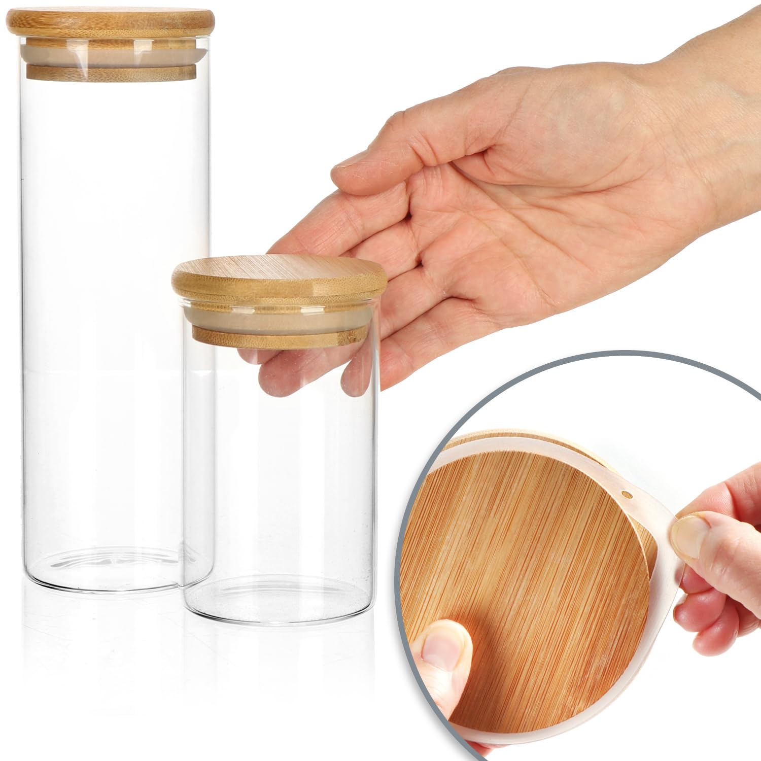 com-four® 24-teiliges Vorratsdosen-Set mit Bambus-Deckel - Borosilikatglas Vorratsgläser für Lebensmittel und Gewürze - Luftdichte Aufbewahrung - 0,25L / 0,5L