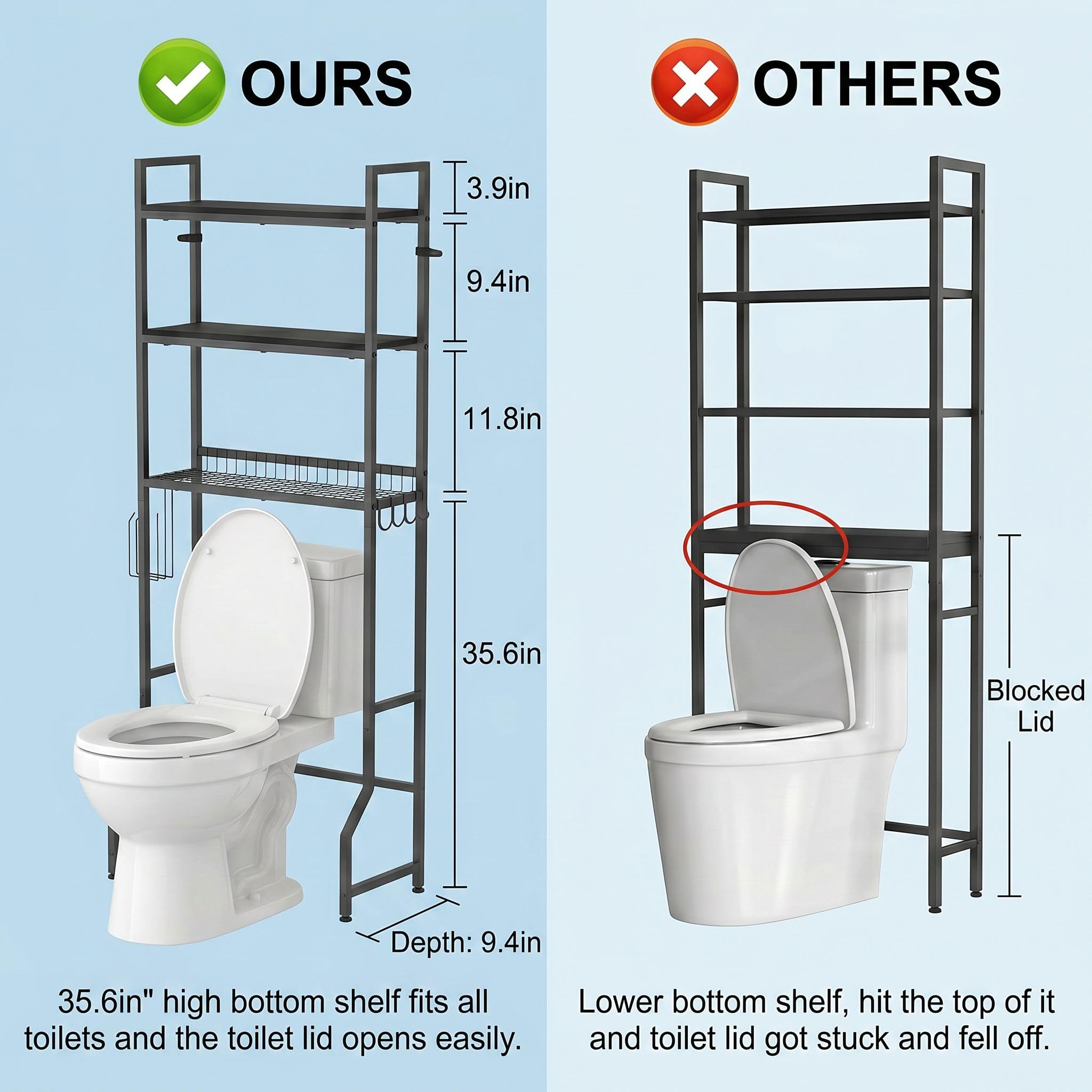 Waschmaschinenregal，Toilettenregal, 3-stöckiges Badregal，Aufbewahrung über der Toilette，Holz WC Regal, Toilettenschrank freistehend，Hochschrank, platzsparendes Regal über die Toilette, 65x20x161.5