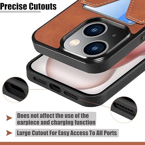 Miniatura 5 de Kowauri Funda para iPhone 15, piel sintética, con ranura para tarjeta de crédito, funda protectora ultra delgada para iPhone 15 (6.1 pulgadas),