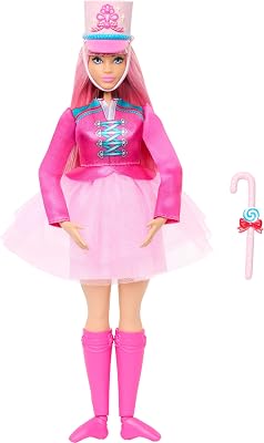 Barbie in the Nutcracker Daisy Ballerina Doll | Wearing a Pink Dress, Hat, with Articulated Ankles, and Candy Cane Baton