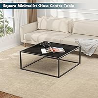 Vista 5 de SAYGOER Mesa de Centro de Vidrio Negro Pequeña Mesa de Centro Moderna 26.7 pulgadas Cuadrada de Vidrio Templado Mesa Central de Acento para Sala