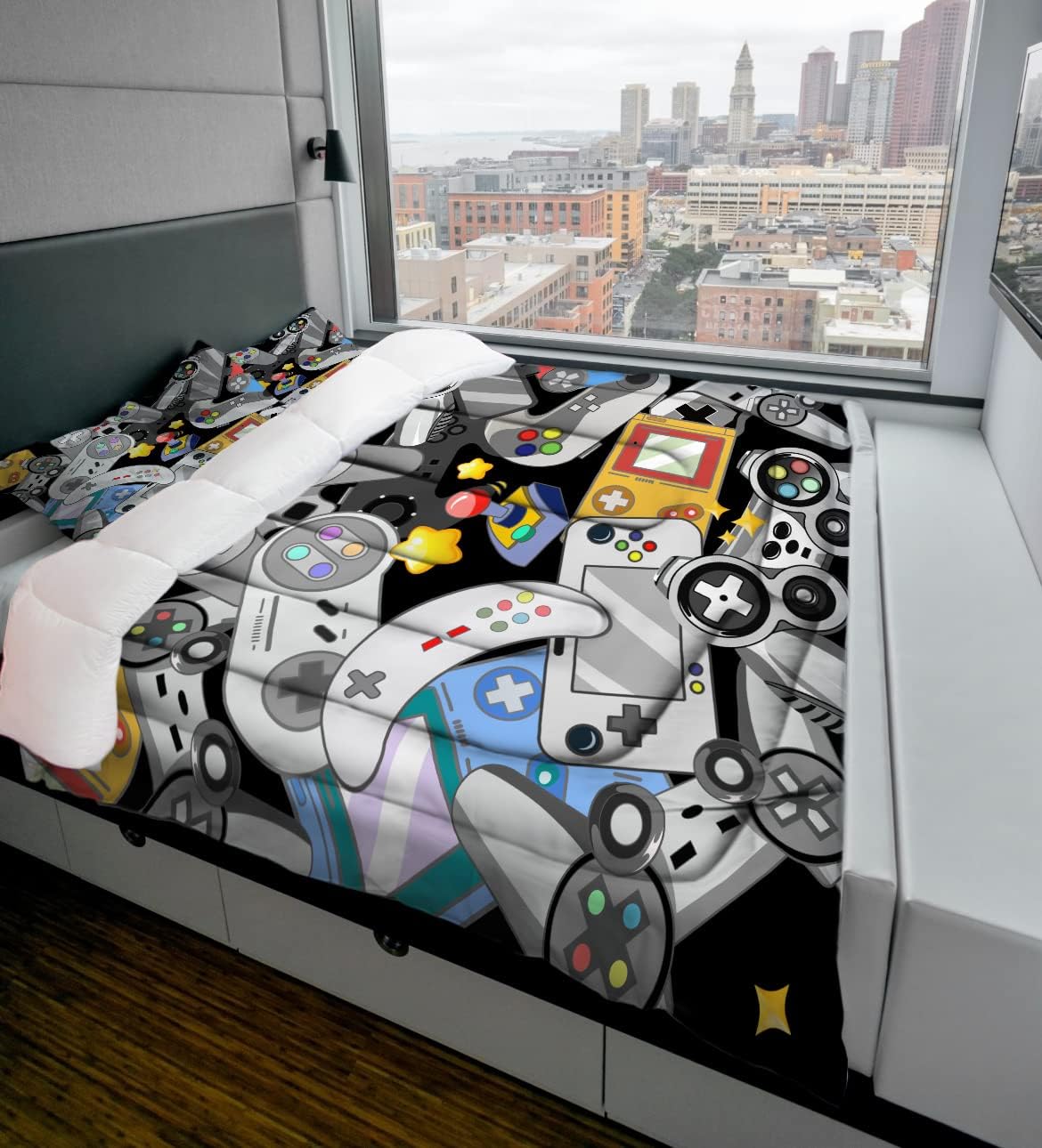 Sunnycitron Gamer Comforter Set for Boys Gaming Bedding Twin Comforter Set Gaming Bed Boys Comforter Set Gamer Room Decor (1 Comforter +2Pillowcase) - Image 4