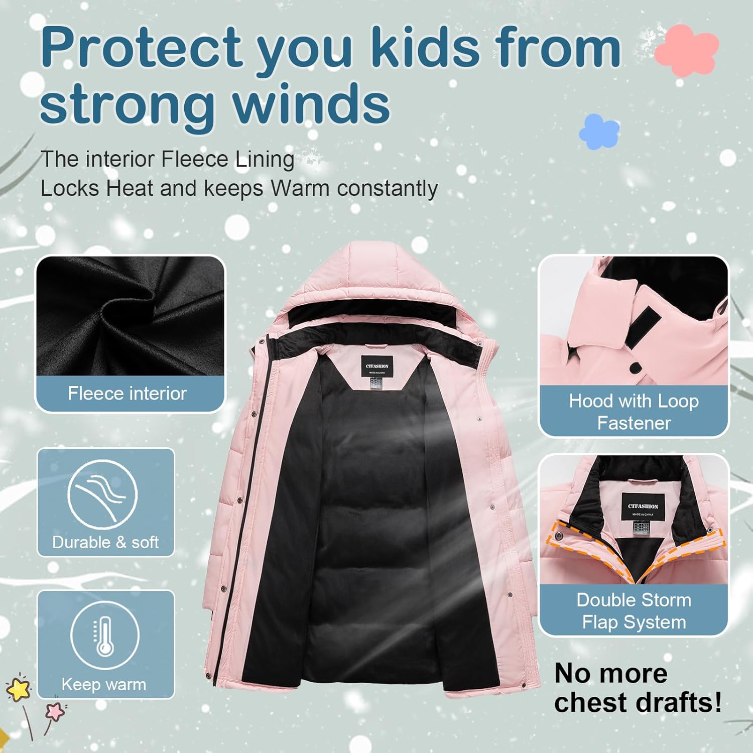 Girl's Winter Coat Kids Long Puffer Jacket Waterproof Ski Outerwear Warm Puffy Dress Coat with Hood - Image 3