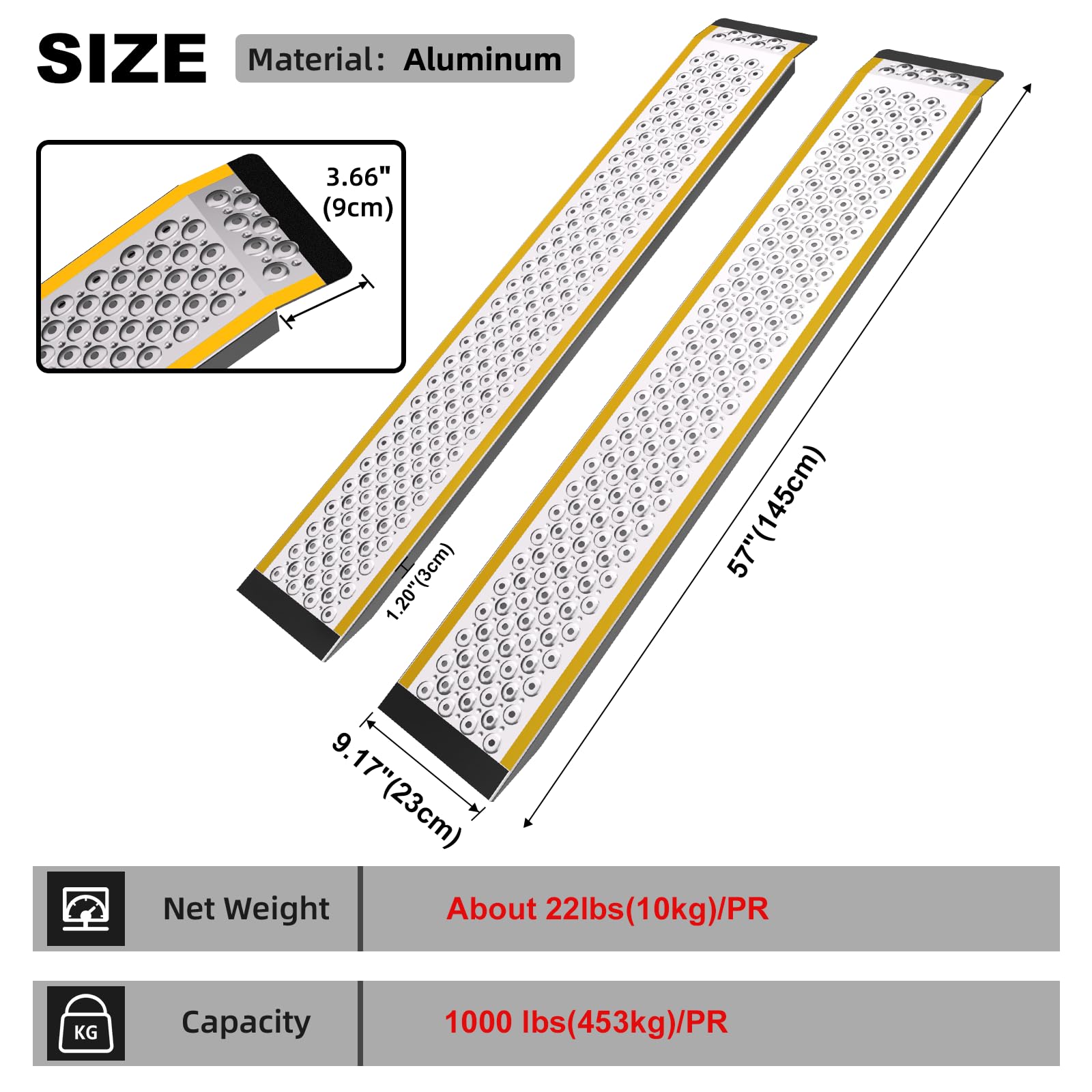 Aluminiowa rampa do szopy, 2 sztuki, 57" solidna antypoślizgowa rampa załadunkowa do kosiarki samojezdnej, długa rampa do szopy, lekkie rampy do motocykli, kosiarek do trawy, pojazdów ATV, dmuchaw,