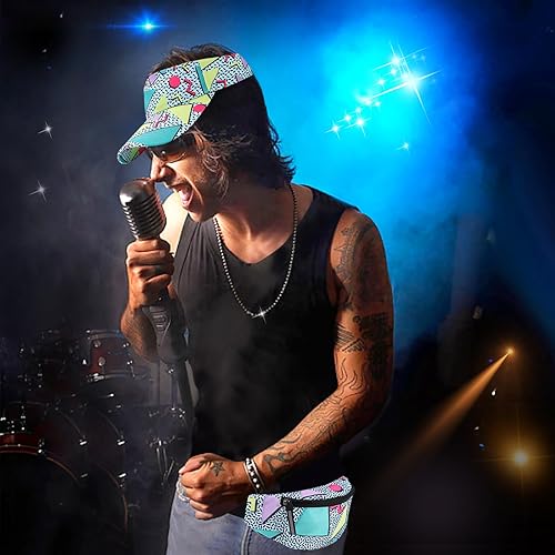 Miniatura 5 de Paquete de 2 riñoneras de los años 80 y 90 con visera para el sol, riñonera, traje retro de los años 80 y 90, accesorios de moda para hombres y