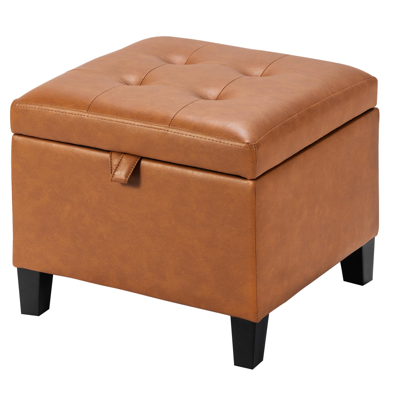 Asense 17 Inch Storage Ottoman Foot Rest,Square Faux Leather Foot Stool,Small Ottoman with Storage,Padded Seat for Entryway,Living Room,Bedroom,Couch,