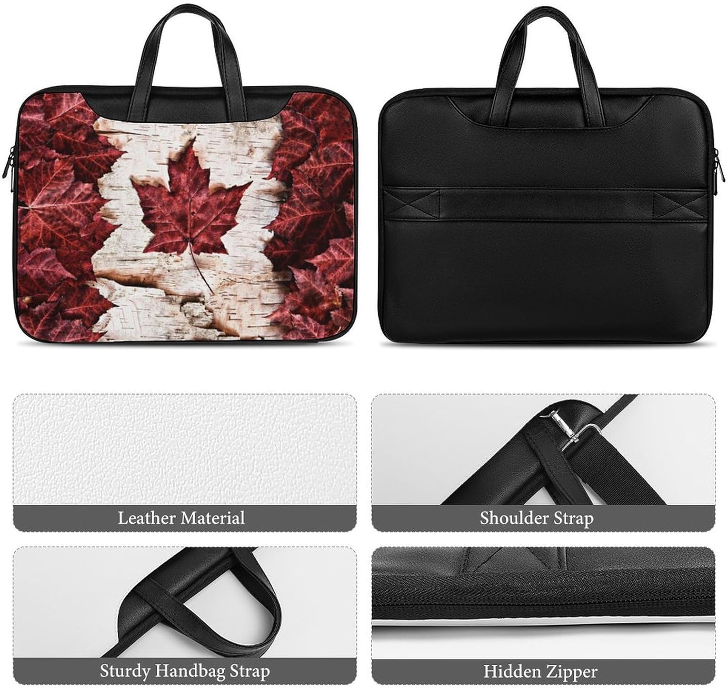 Canada Maple Leaf 37x28cm Black-style Laptop Bag Leather Tablet Computer Briefcase Large Capacity Work Business Tote Bags for Office