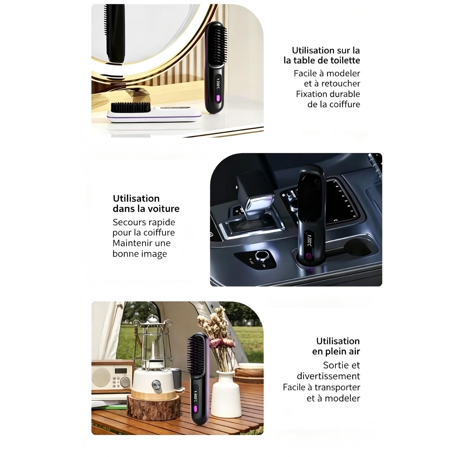 Olyviia Brosse à Lisser Rechargeable Portable, Brosse Cheveux Court Brosse à Cheveux, Coiffante Avec Affichage LCD, Pour Coiffage Quotidien & Voyage (Noir)