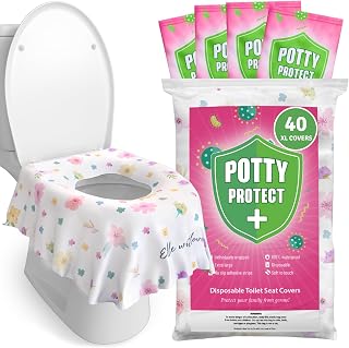 Eli with Love 40 Extra Large Disposable Toilet Seat Covers for Toddlers - Waterproof Full Coverage Floral Potty Liners for Travel & Public Restrooms