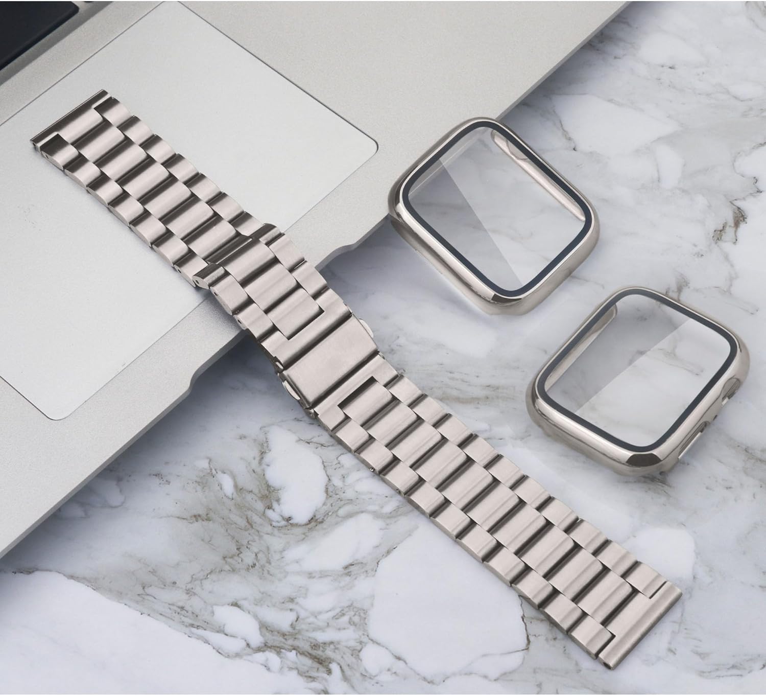 Bekomo Compatible with Apple Watch Band 49mm 46mm 44mm 45mm 42mm 40mm 38mm 41mm, Stainless Steel iWatch Bands with 2 Pack Tempered Glass Case for Series 11/10/9/Ultra 3 2/8/7/6/5/4/3/2/1/SE for Men
