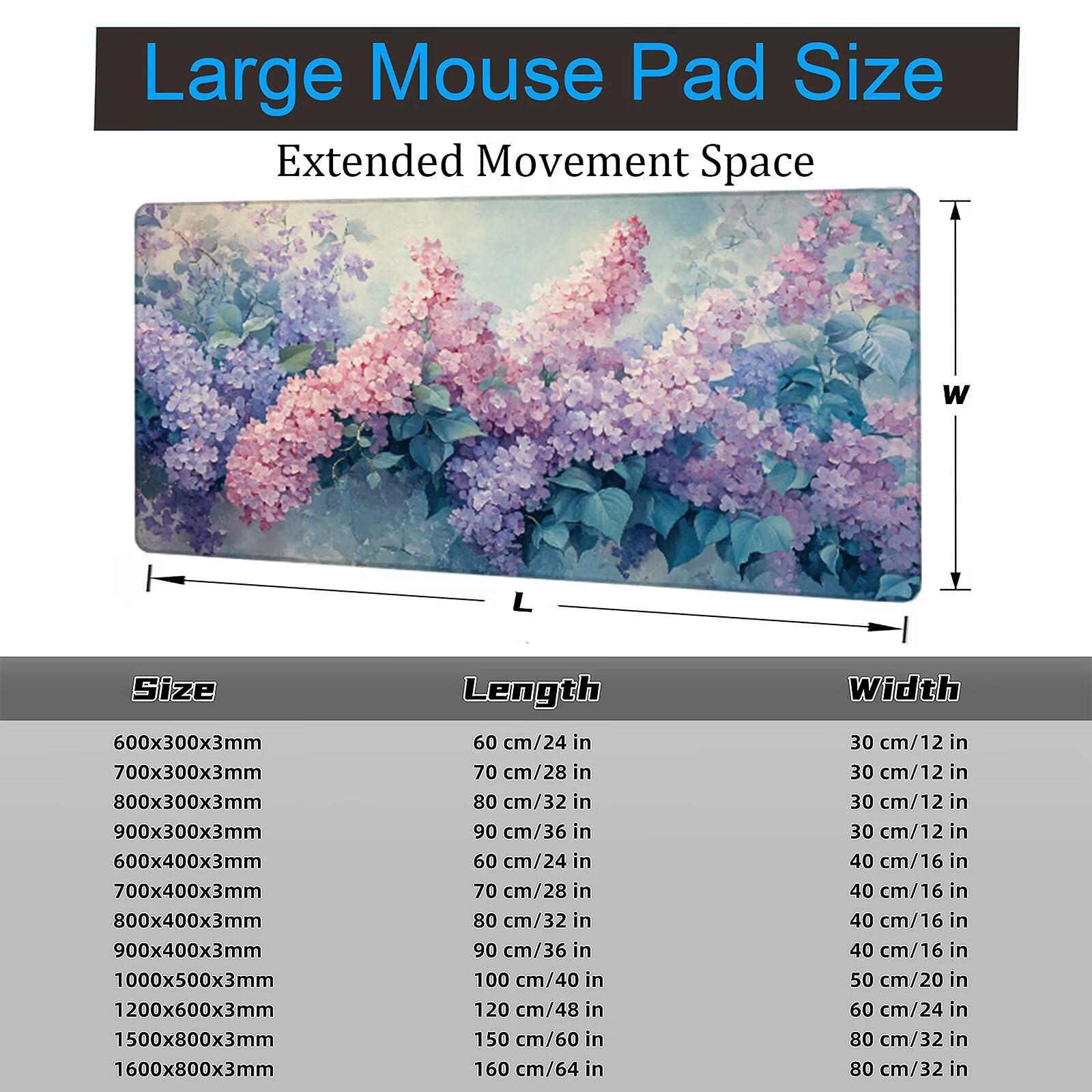 Podkładka pod mysz XXL 1200 x 600 x 3 mm duża fioletowa podkładka pod mysz lawendowa podkładka pod mysz biurko, antypoślizgowa gumowa podstawa, wysoka precyzja i szybkość Akcesoria do biura dla graczy
