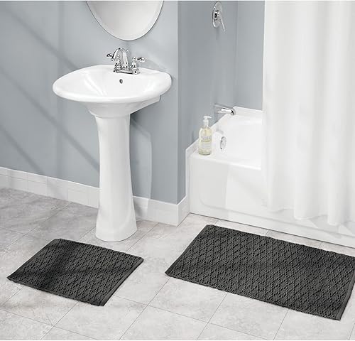 Miniatura 2 de mDesign Juego de 3 tapetes rectangulares de lujo suaves de 100 % algodón, absorben el agua, diseño de diamante, para tocador de baño, bañeraducha,