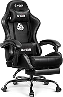 N-GEN Gaming Chair with Footrest & Lumbar Support - Ergonomic High-Back Recliner for Gaming & Office, 300 lbs Capacity, Black