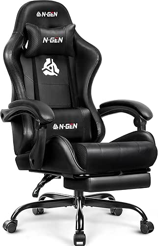 N-GEN GAMING Video Gaming Chair with Footrest Lumbar Support for