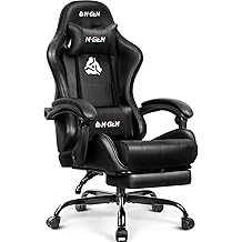 N-GEN GAMING Video Gaming Chair with Footrest Lumbar Support for Home Office High Back Recliner Height Adjustable Ergonomic Comfy Leather Computer Desk Chair (Black)