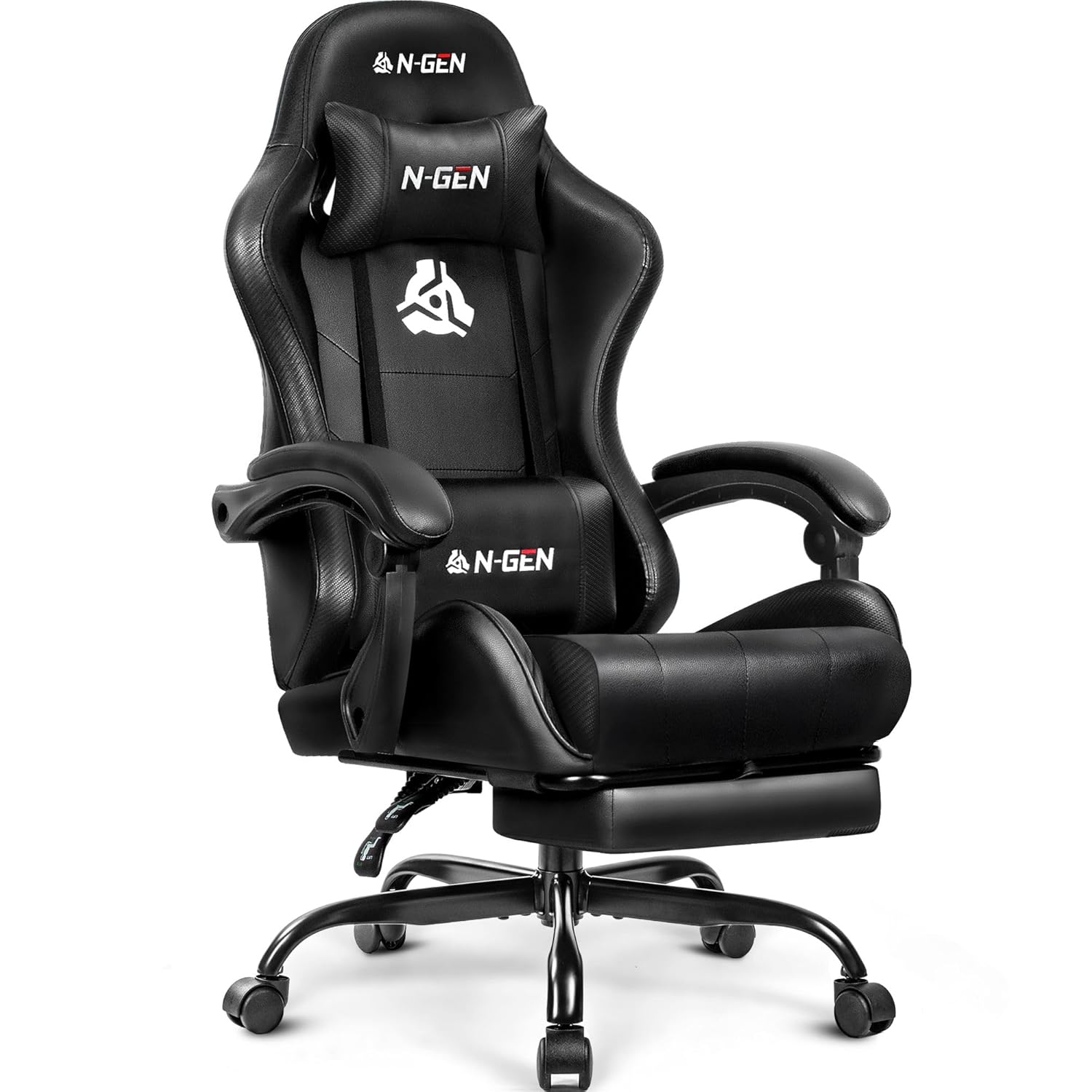 N-GEN GAMING Video Gaming Chair with Footrest Lumbar Support for Home Office High Back Recliner Height Adjustable Ergonomic