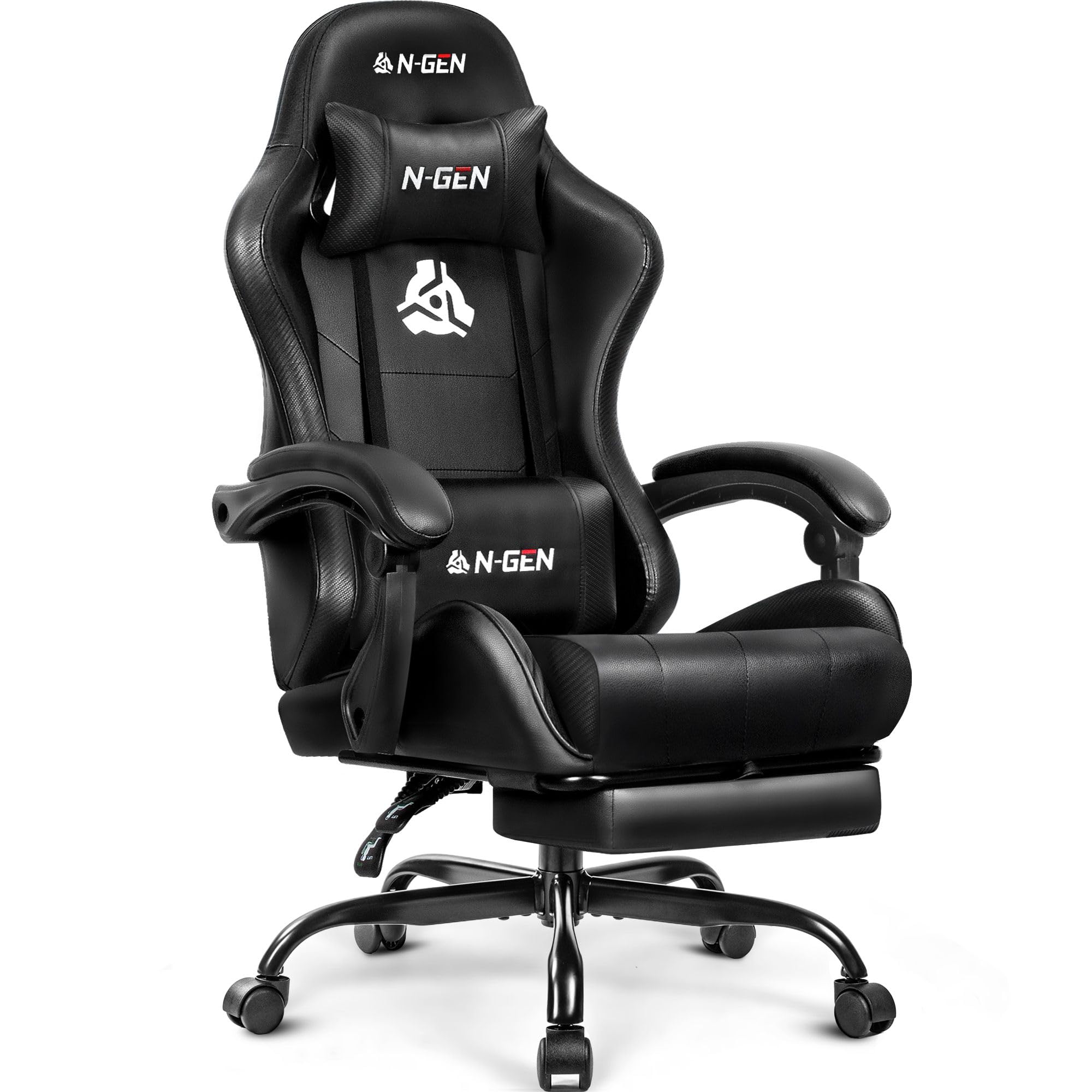 N-GEN GAMING Video Gaming Chair with Footrest Lumbar Support for Home Office High Back Recliner Height Adjustable Ergonomic Comfy Leather Computer Desk Chair (Black)The Forest Stewardship Council