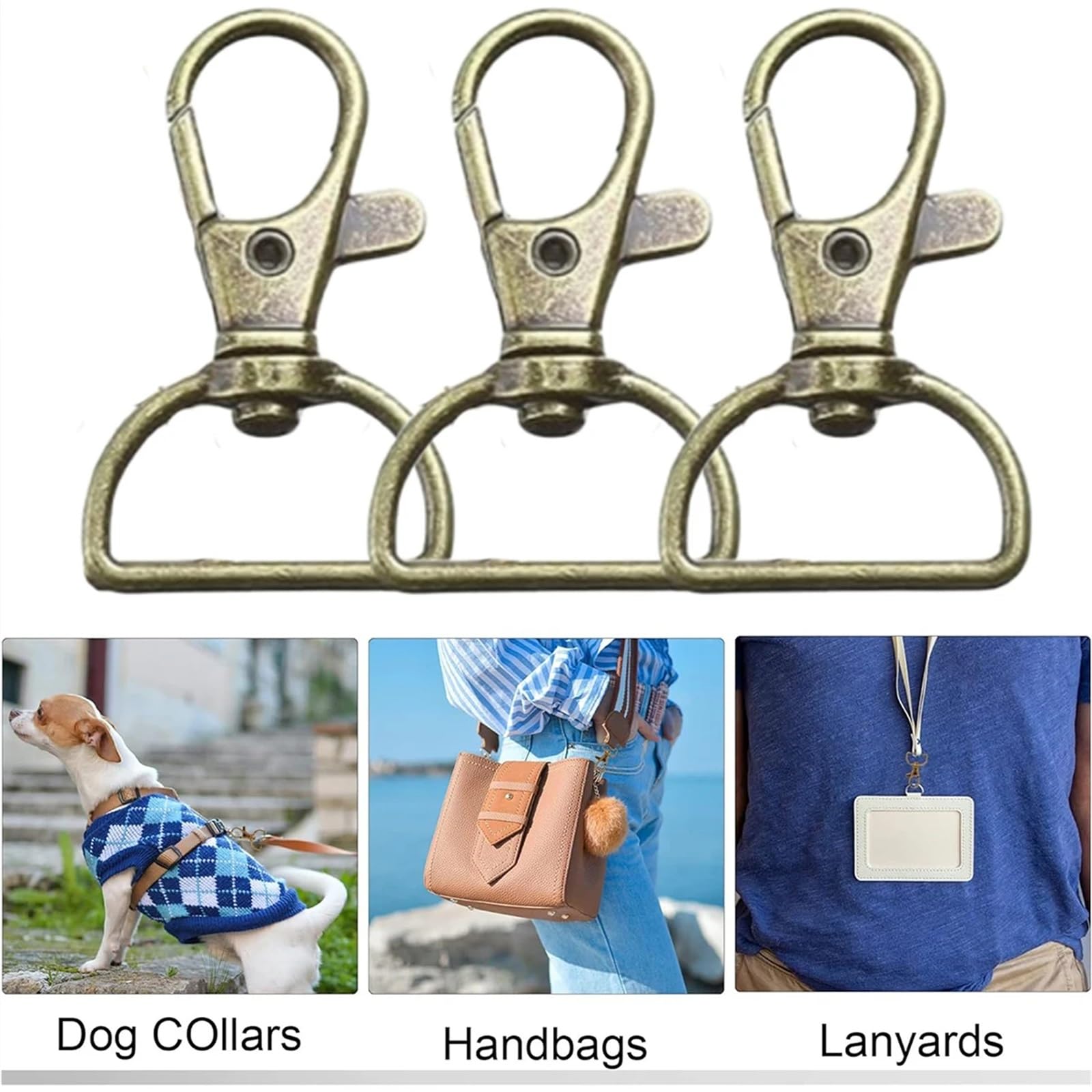 Clip para llavero, 200 unidades, gancho de clip para llavero con llavero, manualidades, clip de anillo en D, accesorios de cordón, adecuado para hacer llaveros (plata)