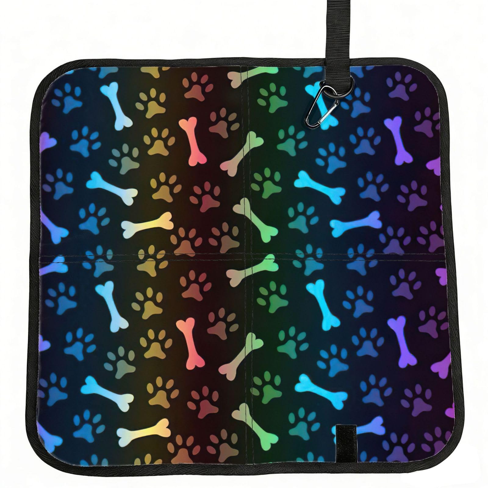SDEGTHO Rainbow Dog Cat Paw Printed Foldable Seat Pad with Closure, Lightweight Cushion for Airplane Travel Camping